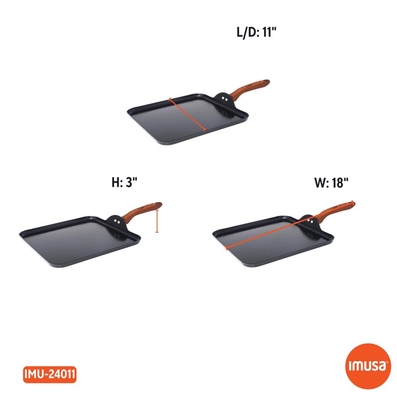 IMUSA 11 Inches Square Griddle Pan with Cool Touch Handle,