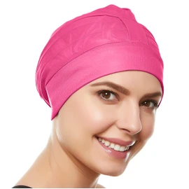Beemo Swim Cap for Women - Polyester Latex Lined Swim Bathing Cap Turban with Adjustable Velcro-Hot Pink
