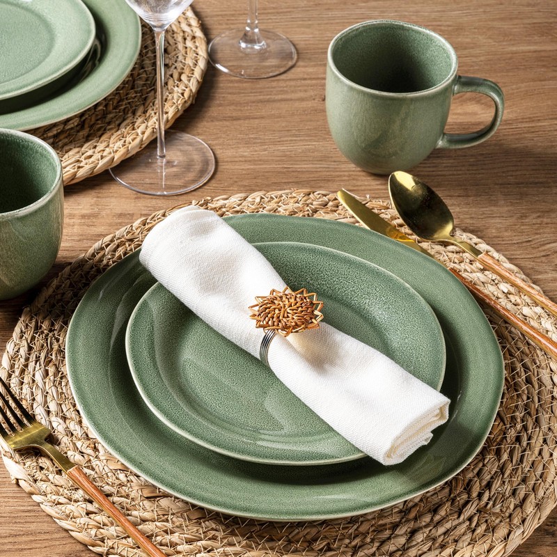 AmorArc Ceramic Dinnerware Sets, Handmade Stoneware Reactive Glaze Plates and