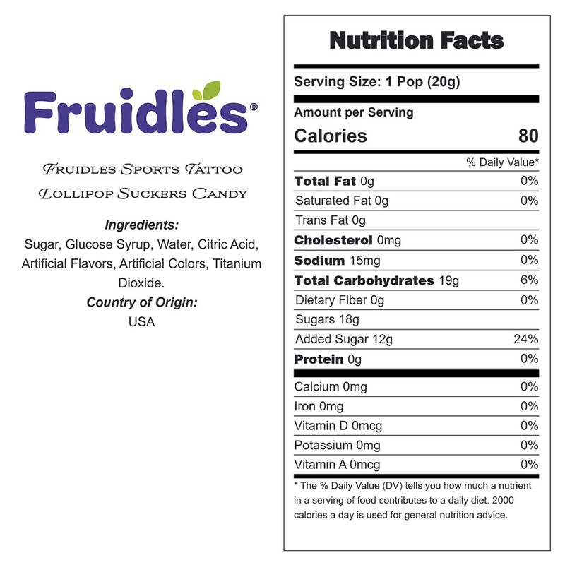 Fruidles Sports Tattoo Lollipop Suckers Candy, Great for Goody Party