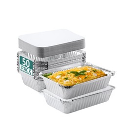 NEEBAKE 50 Pack 8x6 Disposable Aluminum Pans with Lids Aluminum-Foil-Pans-Tin-Foil-Baking-Pans-Tin-Trays-Food-To-Go-Containers-for-Meal-Prep-Cooking-Roasting-Heating-Takeout
