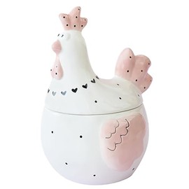 Bicuzat Pink Chicken Rooster Hen Pattern Ceramic Easter Sugar Canister Cookie Jar Ceramic Storage Jar Food Storage Can with Airtight Lid-30 OZ