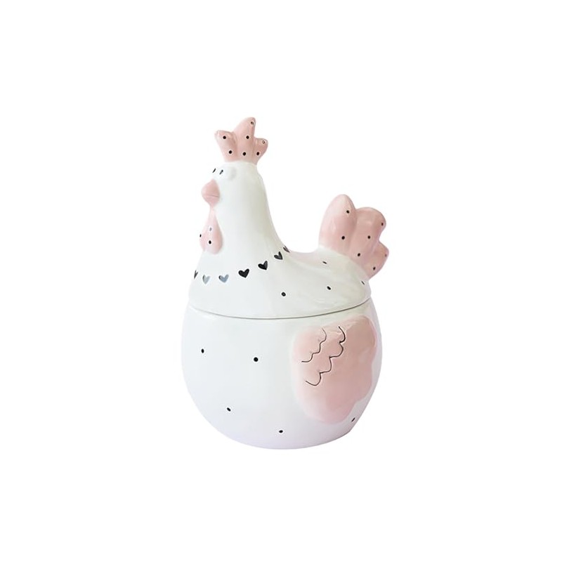 Bicuzat Pink Chicken Rooster Hen Pattern Ceramic Easter Sugar Canister