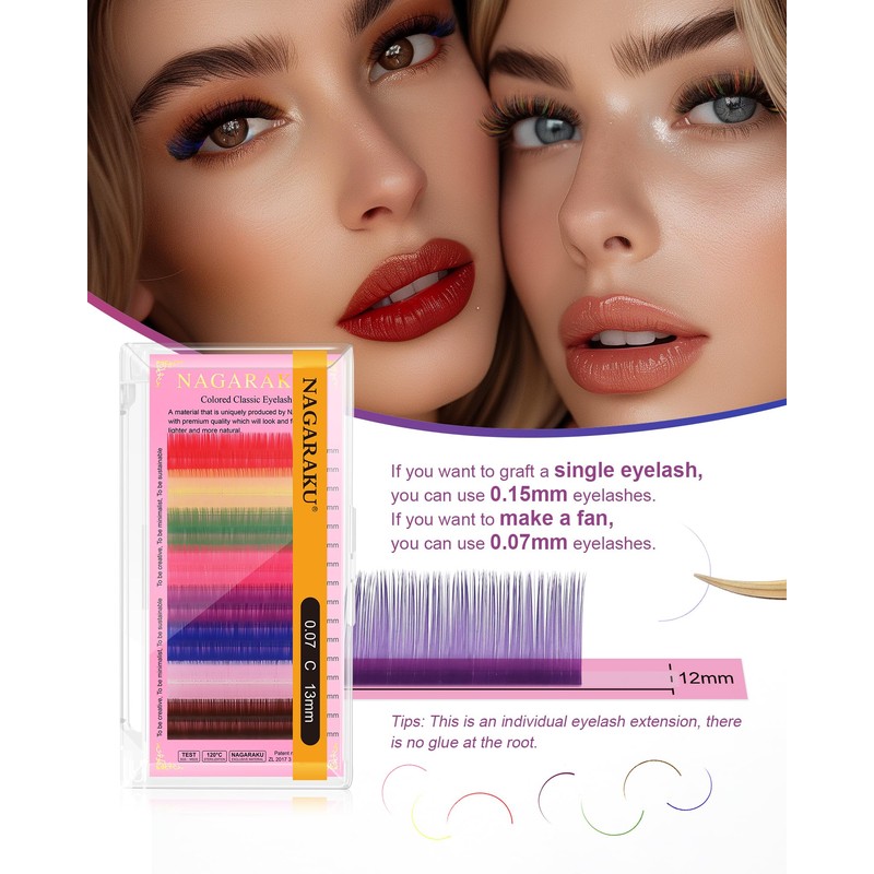 NAGARAKU Colored Eyelash Extensions 8 Colors Rainbow 0.07mm D curl