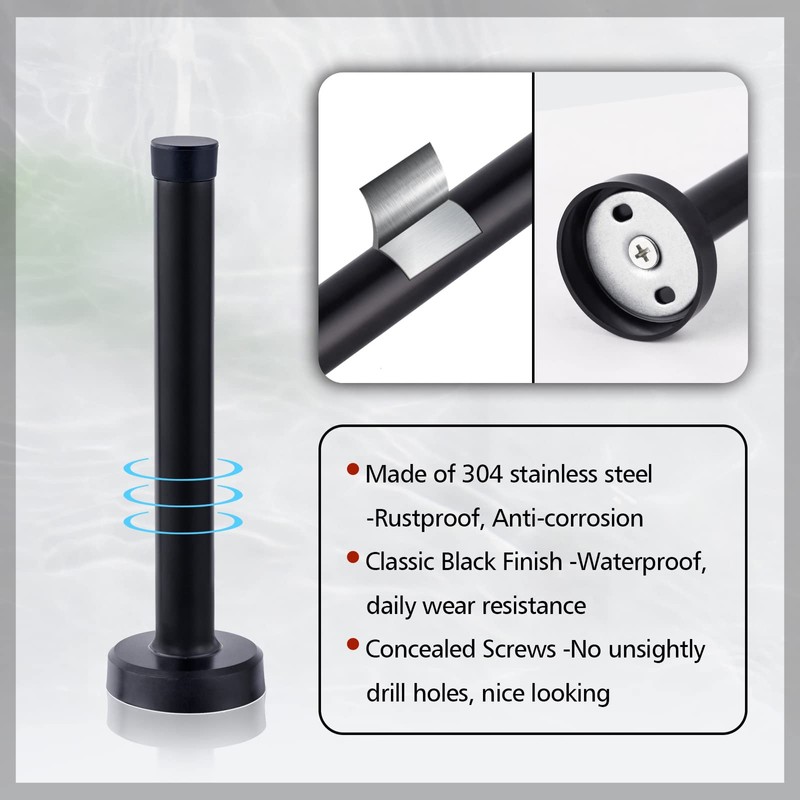 Door Stops, 6 Inch Long Door Stopper, Wall Mount, Black