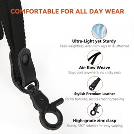 Maidsail Stretchy Neck Lanyard for ID Badge Holder,Thin Keychain Lanyards for Keys, ID Badges,Teacher Lanyard for Women/Men（Black