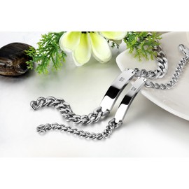 JewelryWe jewellery, stainless steel, partner bracelet with engraving, polished curb chain bracelet, couples bangle for men and women, silver., Stainless Steel