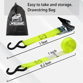 XSTRAP STANDARD Ratchet Tie Down Straps - 4 Pk - 10 Ft- 300 Lbs Load Cap- 900 Lbs Break Strength-Cargo Straps for Moving Appliances, Lawn Equipment, Motorcycle (Yellow)