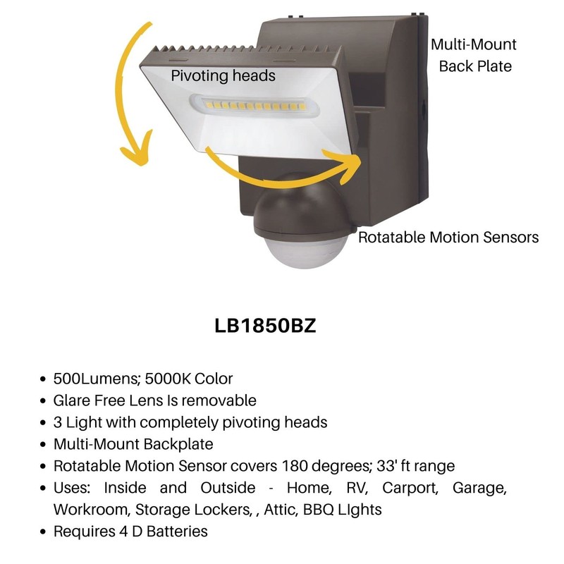 IQ America Motion Security Flood Light,Battery Operated Motion Sensor, 500