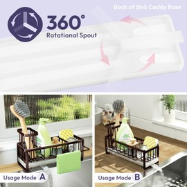 SWTYMIKI Sponge Holder for Kitchen Sink - Sink Caddy with Brush Holder Self-draining Sponge Caddy Organizer with Divider Stainless Steel Kitchen Accessories Storage for Countertop, Bronze