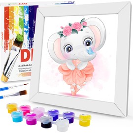 Aapxi Painting by Numbers Children from 5 6 7 8 9 Years Girls and Boys Elephant DIY Paint by Numbers Craft Set Acrylic Paint Set with Frame 20 x 20 cm
