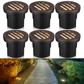 LEONLITE Dia. 4 Inch Well Lights Landscape LED In Ground, Grated Top, 5 Color Temperature Selectable, 12-24V AC/DC CRI90 Low Voltage Garden Landscaping, Oil Rubbed Bronze Aluminum Housing, Pack of 6