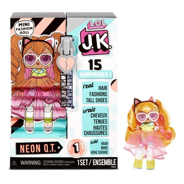 L.O.L. Surprise! JK Neon Q.T. Mini Fashion Doll with 15 Surprises Including Dress Up Doll Outfits, Exclusive Doll Accessories- Gifts for Girls and Mix Match Tosy for Kids 4-15 Years