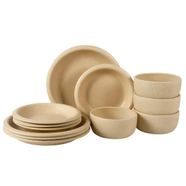 Bloomhouse - Two Time Oprah's Favorite Things Winner - Corsica Clay 12 Piece Stoneware Rustic Reactive Glaze Dinnerware Set - Stackable Plates Bowls Set. Service for 4 - Matte Finish Cappuccino Cream
