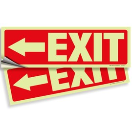 iSYFIX Exit Stickers Signs with Directional Left Arrow 2 Pack 12x4 Inch - Glow in the Dark Photoluminescent Vinyl for Office, School, Business, Warehouse - UV & Weather Resistant for Indoor/Outdoor Use