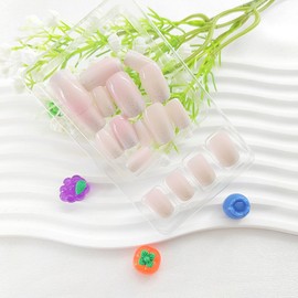 Medium Press on Nails Square White Gradient Fake Nails with Silver Glitter Design Glue on Nails Light Pink Full Cover False Nails Glossy Nails Press ons Artificial Stick on Nails for Women 24Pcs