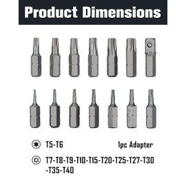 ROTATION 14-Piece Tamper Resistant Star Bits, Chrome Vanadium Steel, T5 - T40 Impact Grade Security Torx Bit Set, 1/4-inch Hex Shank