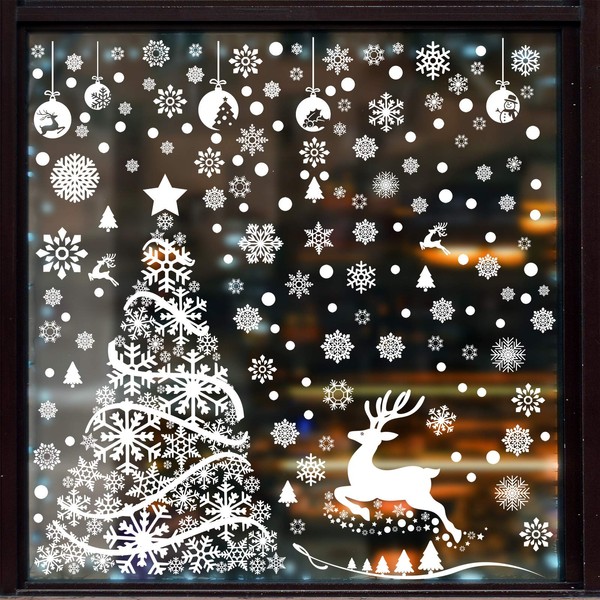 ANECO 270 Pieces Large Christmas Tree Window Clings White Reindeer