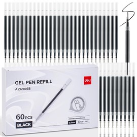 deli Gel Pen Refills, 60 Pcs Retractable Pen Refills Black Ink, Medium Point 0.7mm, Smooth Writing, Fast Dry, No Bleed for Journaling Note Taking, Home School Office Supplies