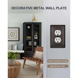 ZILLSEA 4-Pack Duplex Wall Plates, Aged Bronze Classic Beadboard Outlet Covers, Durable Metal Receptacle Covers, Electrical Outlet Cover Plates, 3.15''*4.88'', Midsize