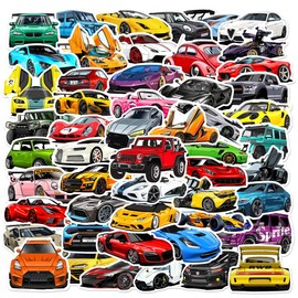 Sports Car Racing Sticker Set 50 Pieces Cute Decoration for Car Laptop Skateboard Bicycle Moped Motorcycle Bicycle Computer Suitable for Adults Children