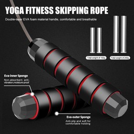 Howeet Weighted Jump Rope,Heavy Jump Rope with EVA Handle,Speed Rope,Adjustable Length of 9 Feet,Jump Rope with Ball Bearings Prevent Knotted,Suitable for Aerobic Exercise(Handle load 160g)…