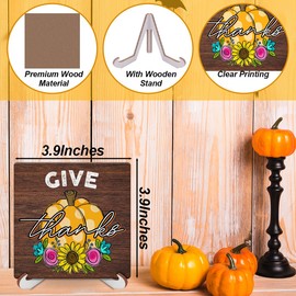 Thanksgiving Table Desk Decor Vintage Wooden Sign Plaque with Wood Stand, Autumn Pumpkin Rustic Farmhouse Fall Home Decor for Office Table Tiered Tray Tabletop Bar Harvest Day Festival