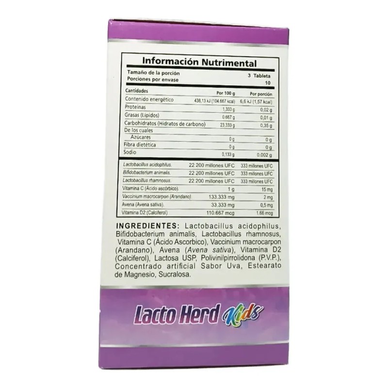 Lactobacilos Niños C/30 Tabs Mast Sabor Uva Lacto Herd Kids