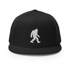 RIVEMUG Bigfoot Sasquatch Trucker Hat Flat Bill High Crown Adjustable Cap Gift for Men Women Black