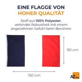 AZ FLAG - Flagge Frankreich - 150x90 cm - Französische Fahne 100% Polyester mit Messing-Ösen - 110g