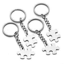 Zysta Set of 4 Stainless Steel Couples BFF Jewellery Set Partner Keyring with Puzzle Pendant, Pack of 4