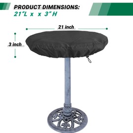 Bird Bath Cover, 420D Oxford Waterproof Outdoor Garden Protective Bird Bath Dust Cover with Elastic Hem Cord 21" Dia x 3" H (Black)