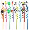 Tibapla 16 Pcs Soccer Themed Straws, 25cm Curly Drinking Straws