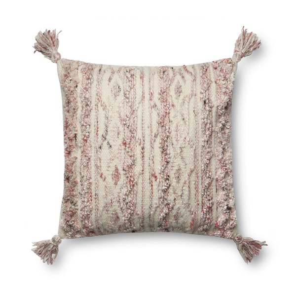 Justina Blakeney x Loloi PILLOWS Collection P0643 Pink / Ivory 18" x 18" Cover w/Down Pillow