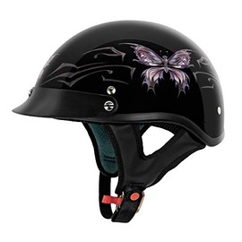 VCAN Cruiser Intricate Butterfly Motorcycle Half Helmet (Gloss Black, X-Small)