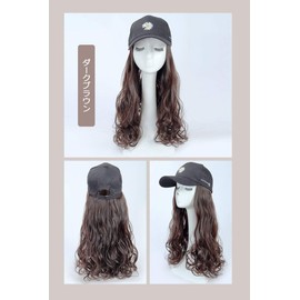 NICEHAIR Wig, Hat Wig, Women's Wig, Long, Curly Hair Extensions, Hat, Semi-Long, Natural, Convenient, Stylish, Present, Sun Protection, UV Protection, For Everyday Use, Travel Wig (Dark Brown)