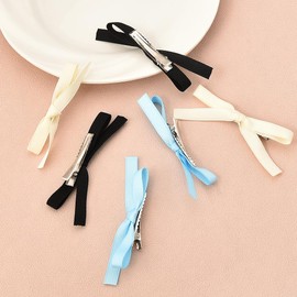 Silky Satin Hair Bows Clips for Women Girls Hair Ribbons Clips for Hair Bowknot Barrettes Hair Clips Pins for Toddler Girls Birthday Christmas Hair Accessories 6 pcs