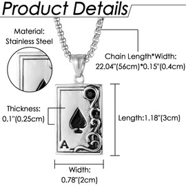 Aroncent 2 Pcs Stainless Steel Ace of Spades Pendant Necklace Multi-Layer Braided Leather Rope Bracelet with Poker Card Set Cool Bracelets Ace Necklace for Men