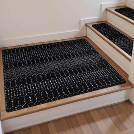 OJIA Stair Treads Non-Slip Landing Mat Indoor Stair Runners for Wooden Steps, Slip Resistant Stair Carpet Treads for Kids and Dogs, Rubber Backing Stair Rugs Mats 32"x32" Corner Square Matching Mat