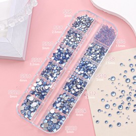 Light Blue Crystals Nail Rhinestones, Blue Round Beads Flatback Glass Gems Stones Multi Shapes Sizes Rhinestones Gems Crystals for Nail DIY Crafts Clothes Shoes Jewelry