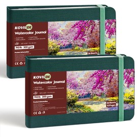 KOVIEDE 2Pack Watercolor Journal 140LB/300GSM Pocket Watercolor Paper 5.5"x3.5" Cold Press Watercolor Sketchbook, Artist Quality Art Journal Supplies for Adults, Kids & Beginners