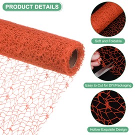 M METERXITY 1-Roll Jacquard Net Mesh Flower Wrapping Paper,180 Inch x 19.7 Inch Flower Bouquet Wrapping Paper for Packaging Fresh Flower/Wedding/Valentine's Day [Orange]