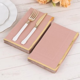 Efavormart 50 Pack Dusty Rose Soft 2 Ply Dinner Paper Napkins with Gold Foil Edge, Disposable Party Napkins