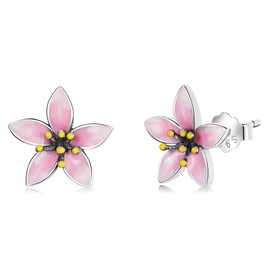 S925 Sterling Silver Pink Flower Stud Earrings for Teen Girls Kids Women Hypoallergenic Earring Christmas Gifts for Teenage Girls Women