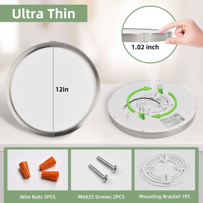 hykolity 2 Pack 12 Inch Selectable CCT LED Round Flat