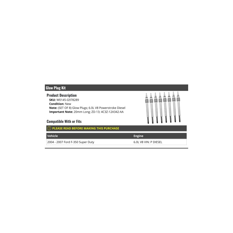 Glow Plug Kit - 8 Piece - 20mm - Compatible