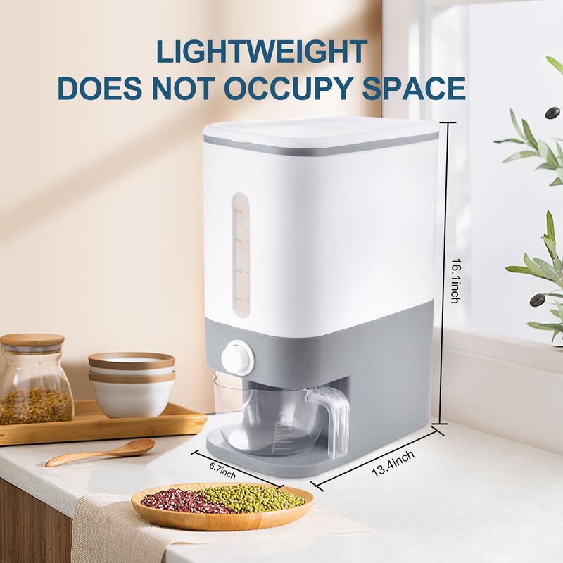 Rubtlamp 22.5-25 Lbs Gray Rice Dispenser, Rice Container with Lid,