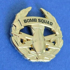 BOMB SQUAD LAPEL PIN,  Item #1105: Gold color plated finish, 1" Size