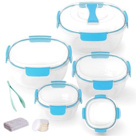 LISI Salad Bowls Set with Airtight Lids, BPA-Free, Leak-Proof Plastic Containers for Meal Prep, Baking, Picnic & Oven Safe, Includes 3-in-1 Spatula & Tongs – Nesting To-Go Containers