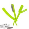 Barber Straight Razor - Stainless Steel Straight Razor Kit with 10 Derby Premium Blades (Green)